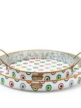 McKenzie-Childs Lunares collab. 2 nesting serving trays. Galvanized metal.